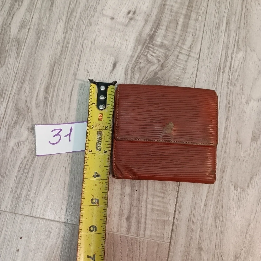 Authentic Louis Vuitton Men's Brown Orange Epi Leather Trifold Compact Wallet